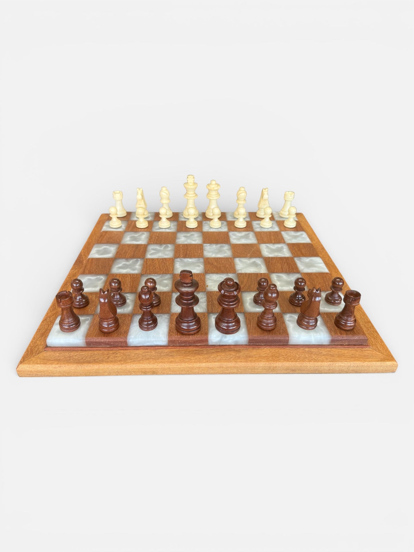 Cumaru hardwood and Epoxy chess board with wood pieces